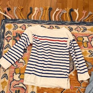Saint James White Top with Navy Stripes and Red Accent